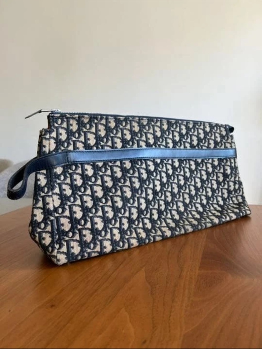 Dior Blue and Cream Monogram Wristlet Pouch